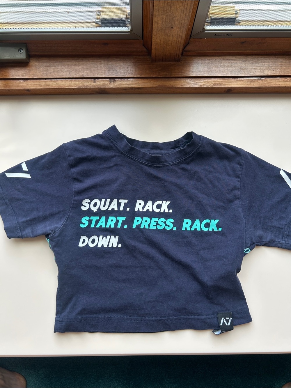 A7 Navy Powerlifting Commands Crop Bar Grip Shirt